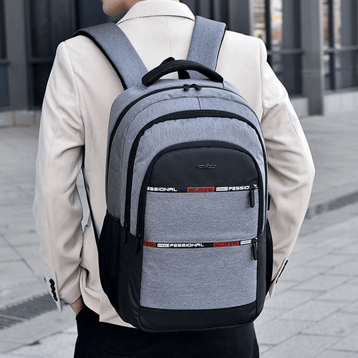 Men Nylon USB Charging Waterproof Large Capacity 15.6 Inch Laptop Bag Travel Backpack - MRSLM