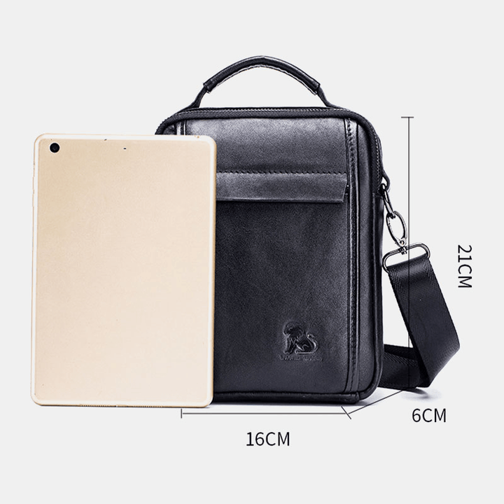 Men Genuine Leather Retro Business Small Cowhide Leather Shoulder Bag Crossbody Bag - MRSLM