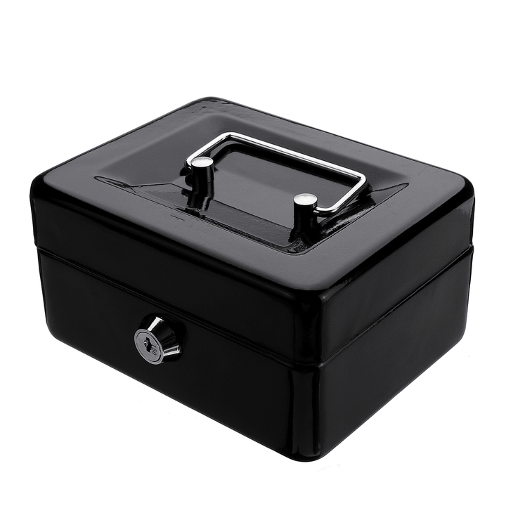 Mini Portable Money Safe Storage Case Black Sturdy Metal with Coin Tray Cash Carry Box - MRSLM