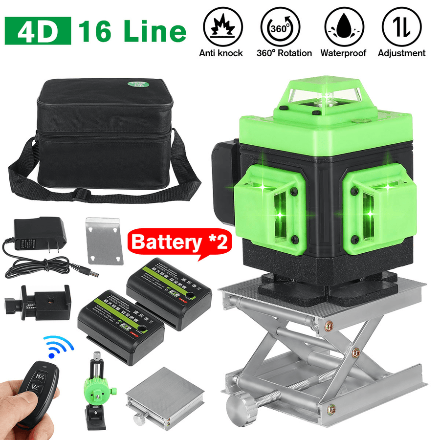 16 Lines 4D Green Light Laser Level Self Leveling 360° Horizontal and Vertical Level Measure Tool - MRSLM