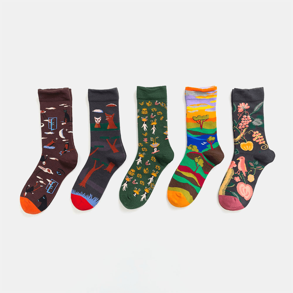 Unisex Literature and Art Colorful Patchwork Color Animal Pattern Tube Socks - MRSLM