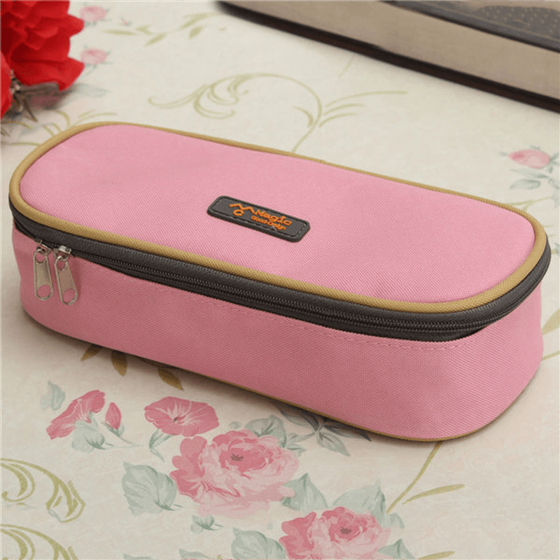 Large Capacity Canvas Zipper Pencil Case Pen Cosmetic Travel Makeup Bag - MRSLM