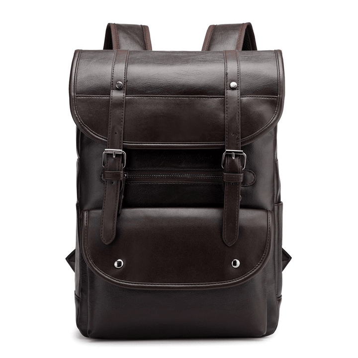 Men Anti-Theft Large Capacity PU Leather Backpack Casual Vintage Shoulder Bag - MRSLM