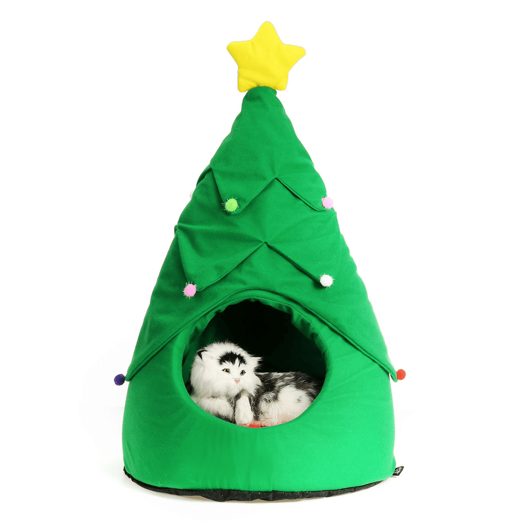 Christmas Tree Elk Pet House Breathable Semi Closed Soft Cat House Green Cat Dog Bed - MRSLM