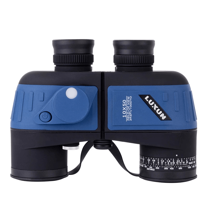 LUXUN 10X50 Waterproof Telescope HD Compass Ranging Boculars Outdoor Tourism Powerful Binoculars Blue - MRSLM