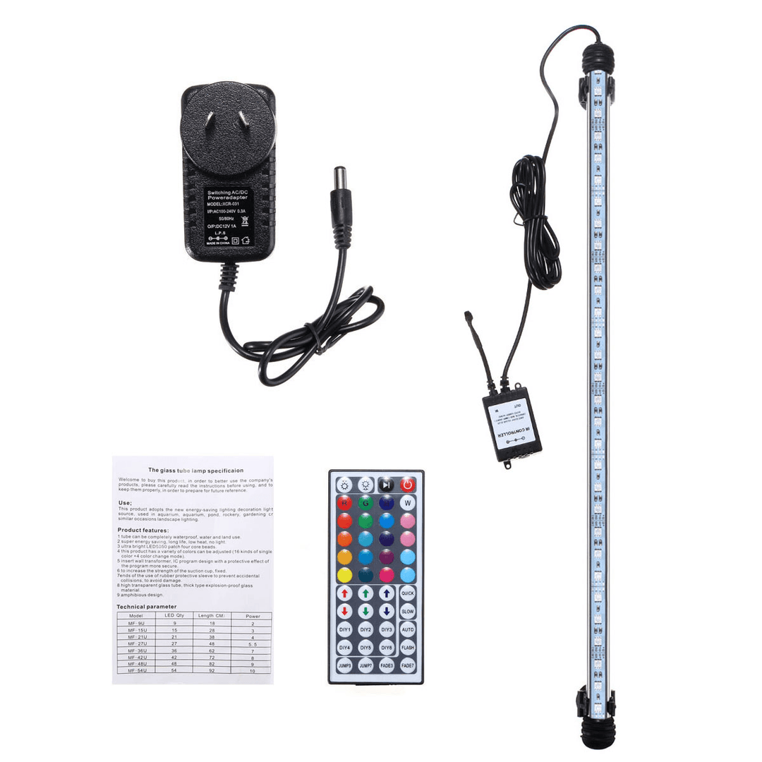 53CM RGB LED Aquarium Fish Tank Light IP68 Color Changing Bar Submersible Lamp + Remote Control AC110-240V - MRSLM