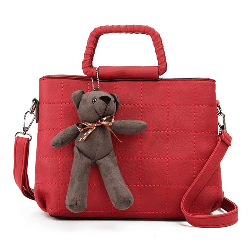 Retro Women PU Leather Plaid Bear Handbags Ladies Elgant Shoulder Bags Crossbody Bags - MRSLM