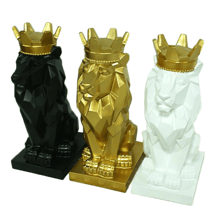 Nordic Handsome Crown Lion Resin Statue Handicraft Home Decor Sculptures Gift - MRSLM