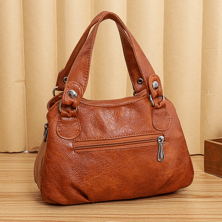 Women Faux Leather Retro Business Shopping All-Match Large Capacity Multi-Carry Handbag Tote Crossbody Bag - MRSLM