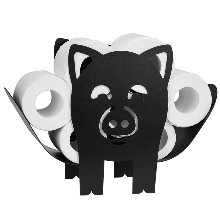 Black Toilet Paper Holder Metal Pig Shape Tissue Storage Rack - MRSLM