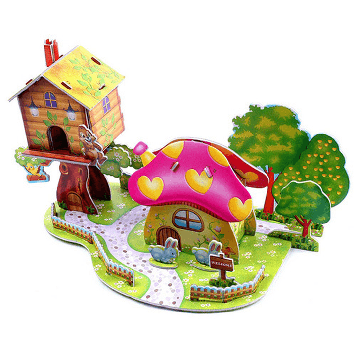 Children'S 3D Three Dimensional Puzzle Paper Educational Toys Diy Building Hut - MRSLM