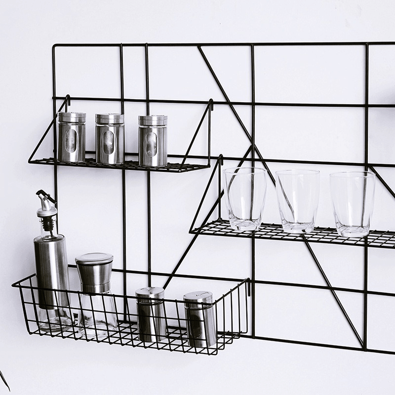 Wrought Iron Kitchen Shelf Wall-Mounted Punch-Free Kitchen Supplies Seasoning Rack Storage - MRSLM