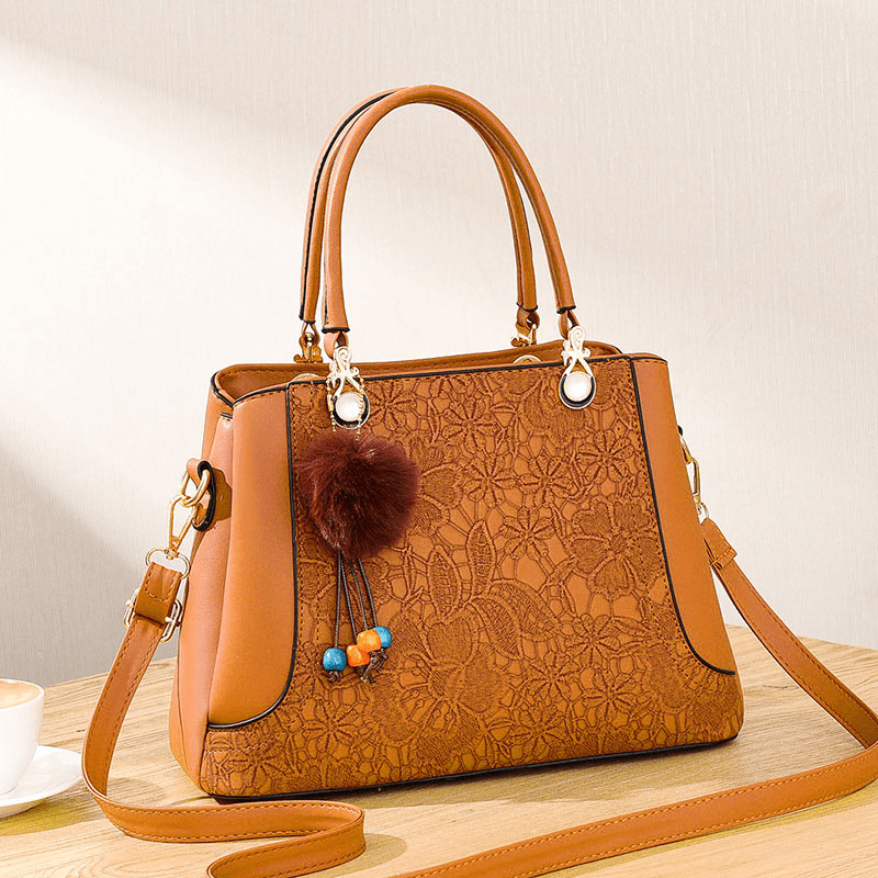 Women Casual Large Capacity Multi-Pockets Faux Soft Leather Embroidery Handbag Crossbody Bag - MRSLM