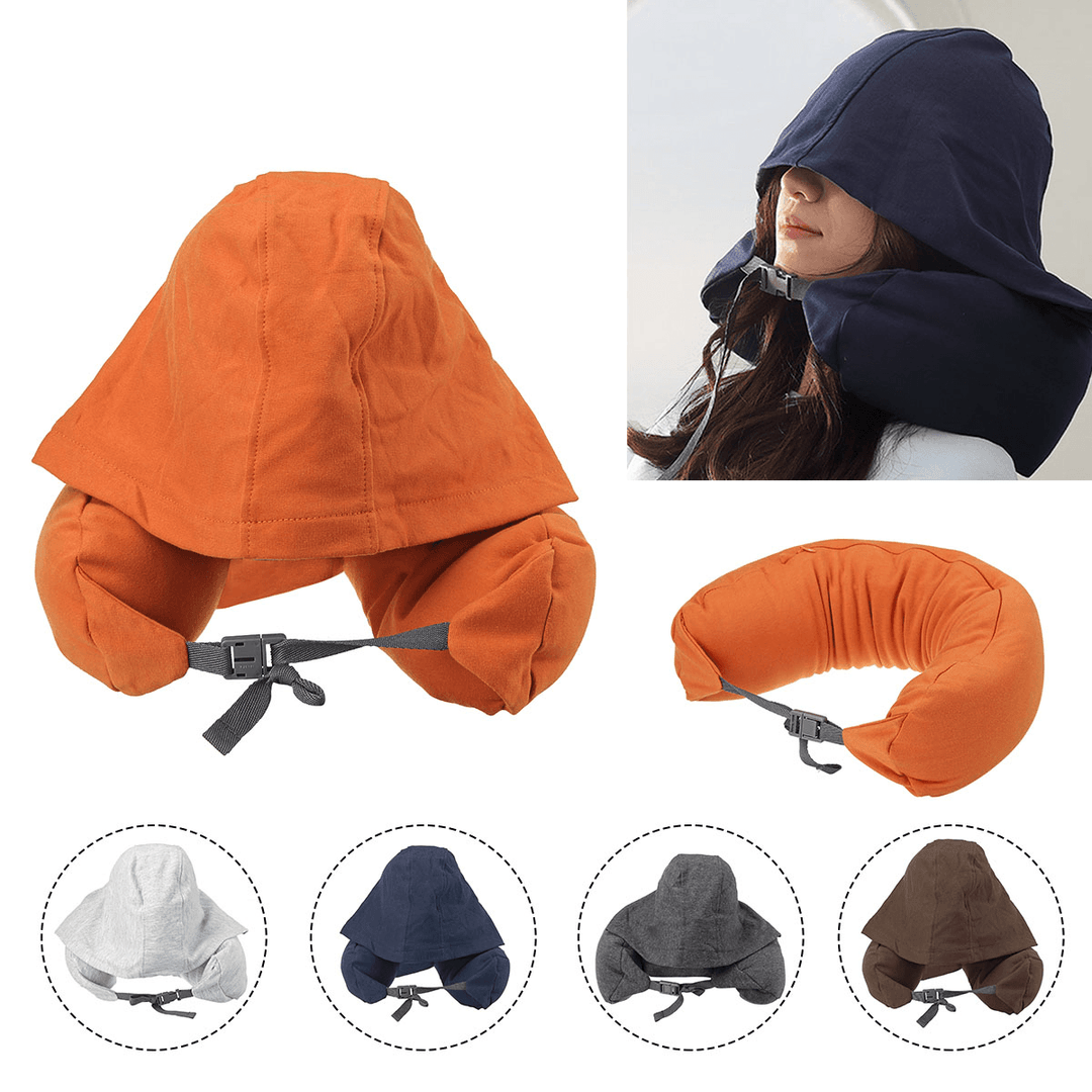 U-Shaped Pillow Sleeping Nap Neck Support Cushion with Hat Travel Office Home Fitness Relaxing Pillow - MRSLM