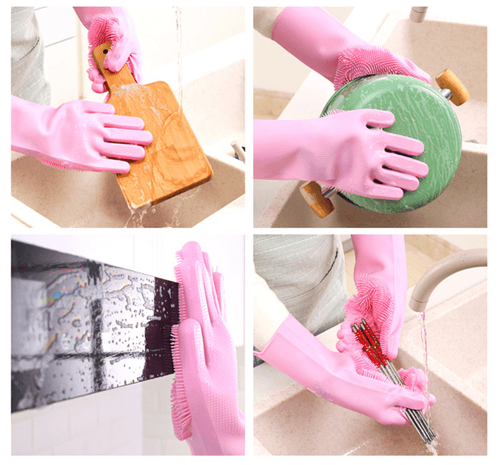 2 Pcs Magic Scrubber Silicone Gloves Pet Kitchen Dishwashing Cleaning Product - MRSLM