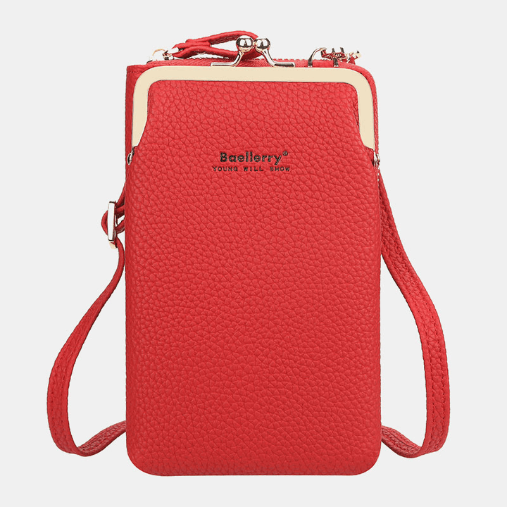 Baellerry Women Lychee Pattern 6 Card Slots 6.5 Inch Phone Bag Crossbody Bag - MRSLM