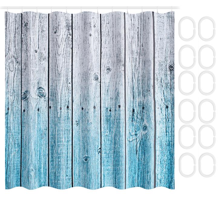 Rustic Wood Panel Shower Curtain 12 Hook Bathroom Waterproof Fabric Bathroom - MRSLM