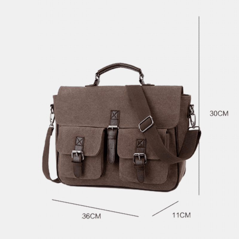 Men PU Leather Canvas Large Capacity 14 Inch Multifuntion Briefcase Crossbody Bags Handbag Backpack - MRSLM