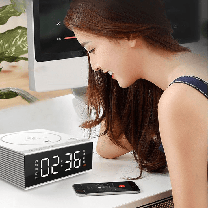 J21S Multifunctional Bluetooth Speaker Phone Wireless Charger FM Radio DIY Alarm Clock Music Record - MRSLM