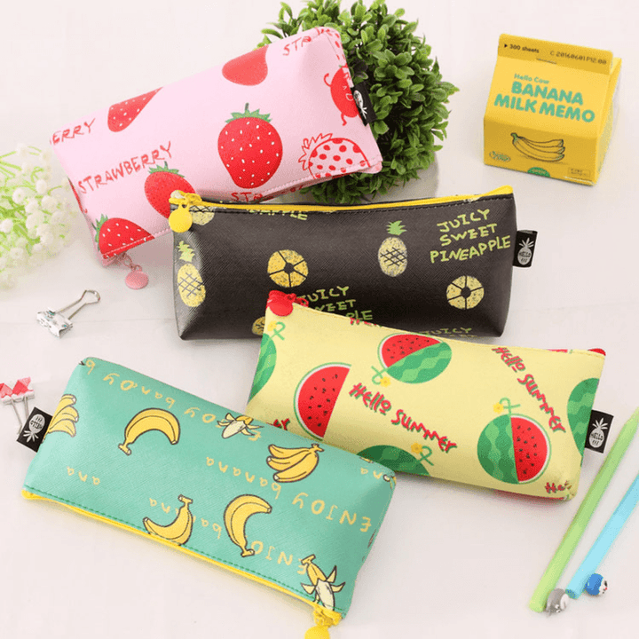 Creative Fruit Family PU Pencils Waterproof Student Pencil Case Storage Bag Stationery Pencil Bag - MRSLM