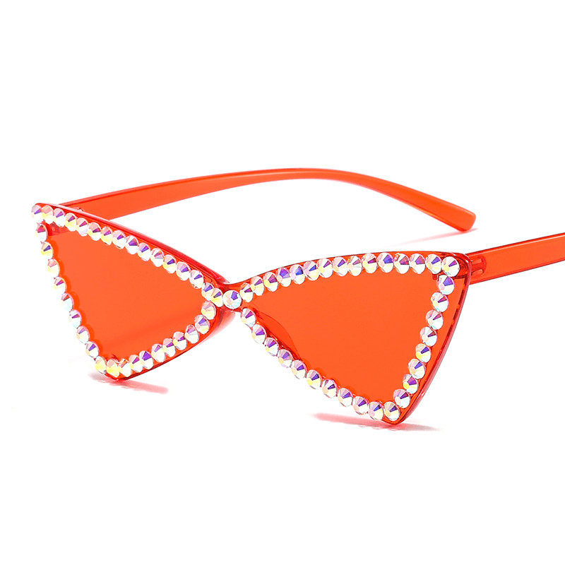 Retro Triangle Rimless Glasses Rhinestone Sunglasses Ladies Cat Eye Sunglasses - MRSLM