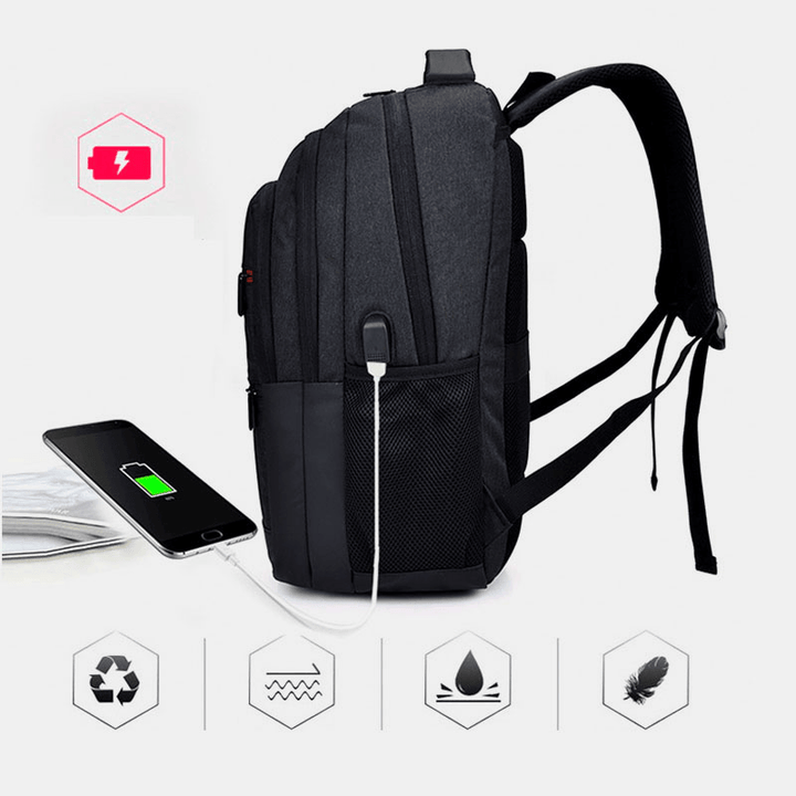 Men Nylon USB Charging Waterproof Large Capacity 15.6 Inch Laptop Bag Travel Backpack - MRSLM