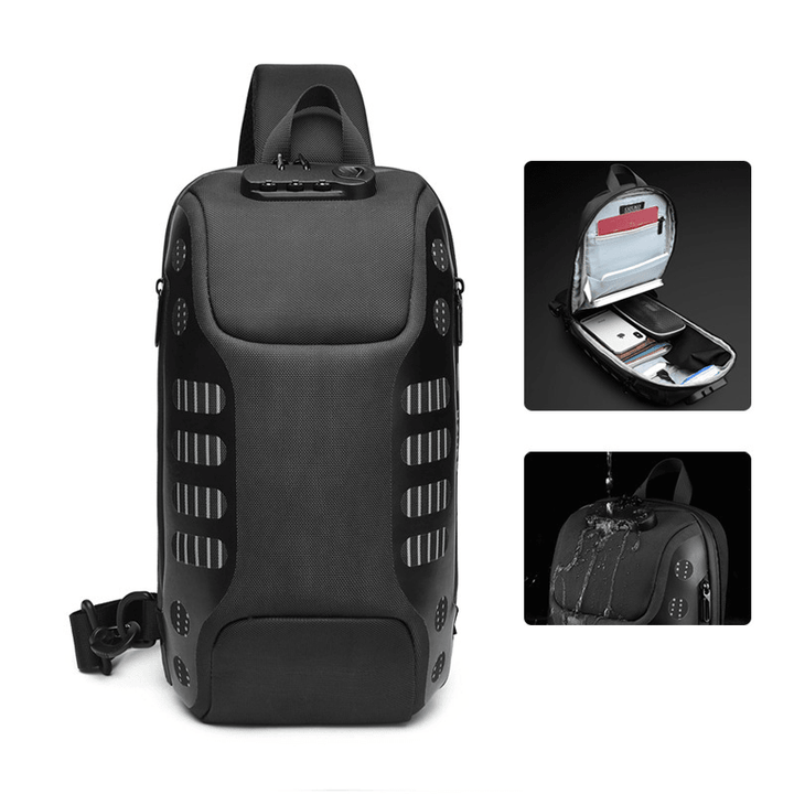 OZUKO Waterproof USB Sling Bag Headphone Jack Anti-Theft Lock Shoulder Bag Chest Messenger Pack Camping Travel - MRSLM