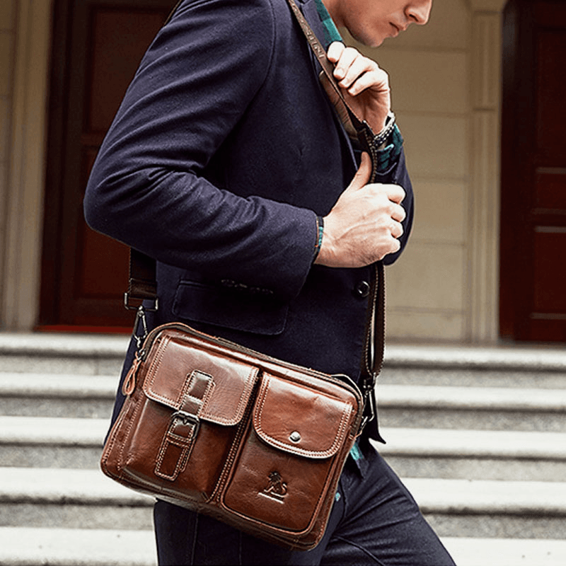 Men Genuine Leather Vintage Business Bag Crossbody Bag Handbag for Work - MRSLM