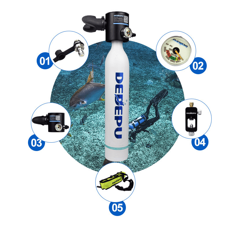 DEDEEP 0.5L Scuba Diving Tank with Snorkel Mask Double Tube Snorkel Mask 360 ° Rotation Mini Portable Swimming Luminous Waterproof Table Equipment - MRSLM