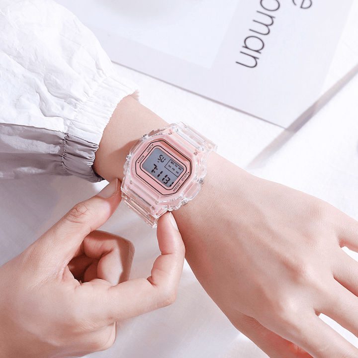 HONHX T576 Multifunction Luminous Display Digital Watch Transparent Alarm Stopwatch Women Watch - MRSLM