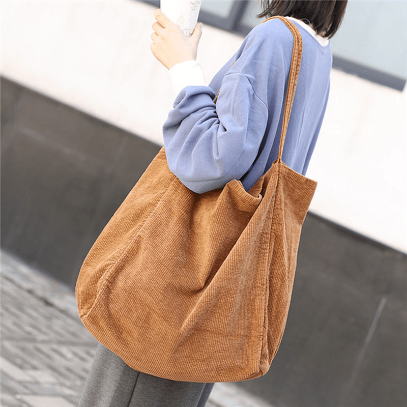 Women Corduroy Vintage Large-Capacity Shopping Bag Shoulder Bag Handbag - MRSLM