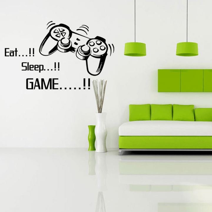 Creative Art Game Handle Wall Stickers "EAT SLEEP GAME" Black Vinyl Removable Printed Game Lovers Bedroom Wall Stickers Hot Play Game Handle Living Room Bedroom Personality Decoration Wall Stickers - MRSLM