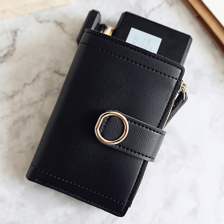 Women Ring Buckle Simple Zipper Wallet Purse Card Holder - MRSLM