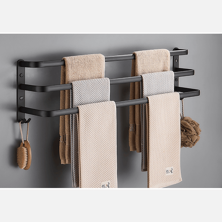 Towel Hanger Wall Mounted 30-50 CM Towel Rack Bathroom Aluminum Black Towel Bar - MRSLM