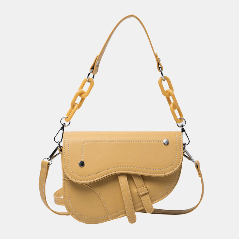 Women Chains Hasp Saddle Bag Crossbody Bag Shoulder Bag - MRSLM