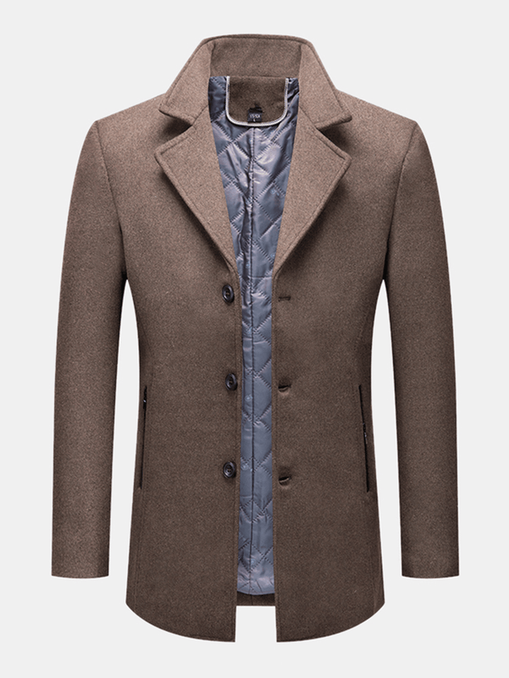 Mens Business Single-Breasted Solid Color Woolen Cloth Trench Coats - MRSLM