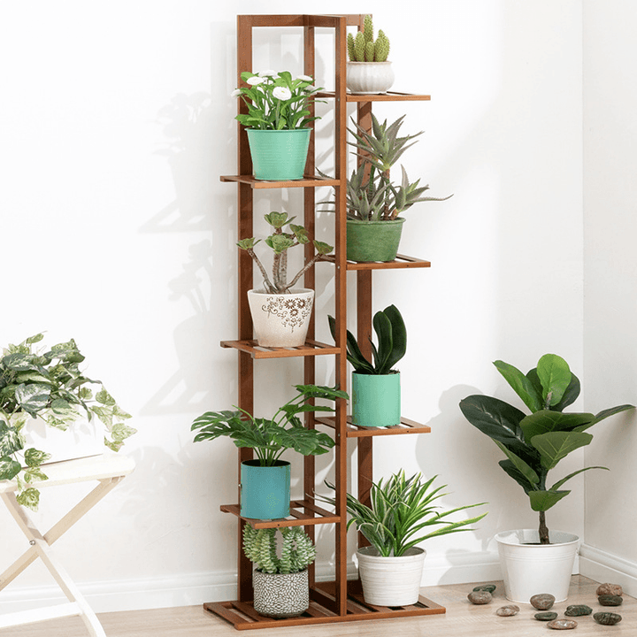 5/6/7-Tier Wooden Plant Stand Flower Pot Shelf Indoor Storage Display Rack - MRSLM