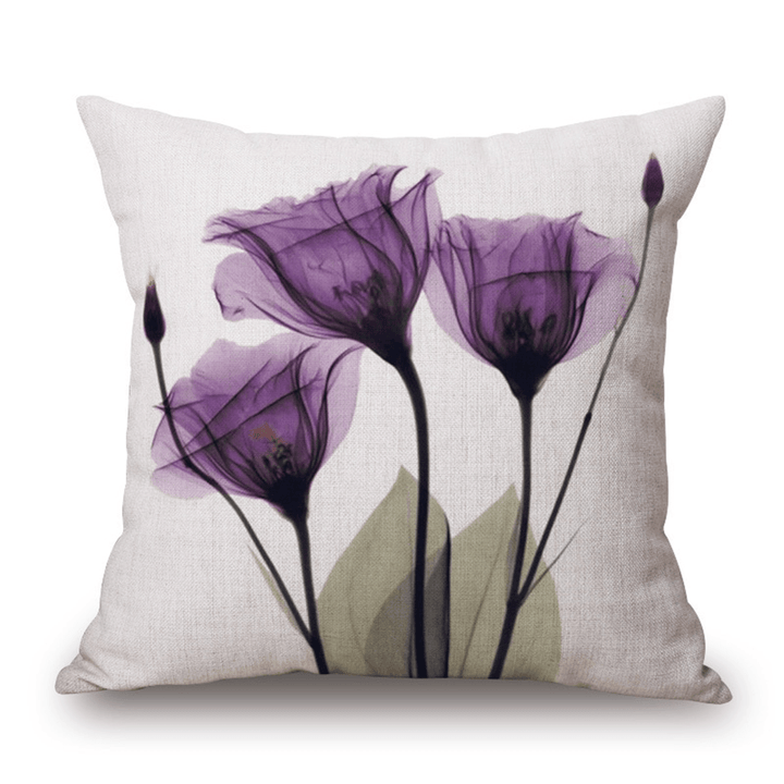 Ink Painting Flowers Cotton Linen Pillow Case Tulips Sofa Cushion Cover 45X45Cm - MRSLM