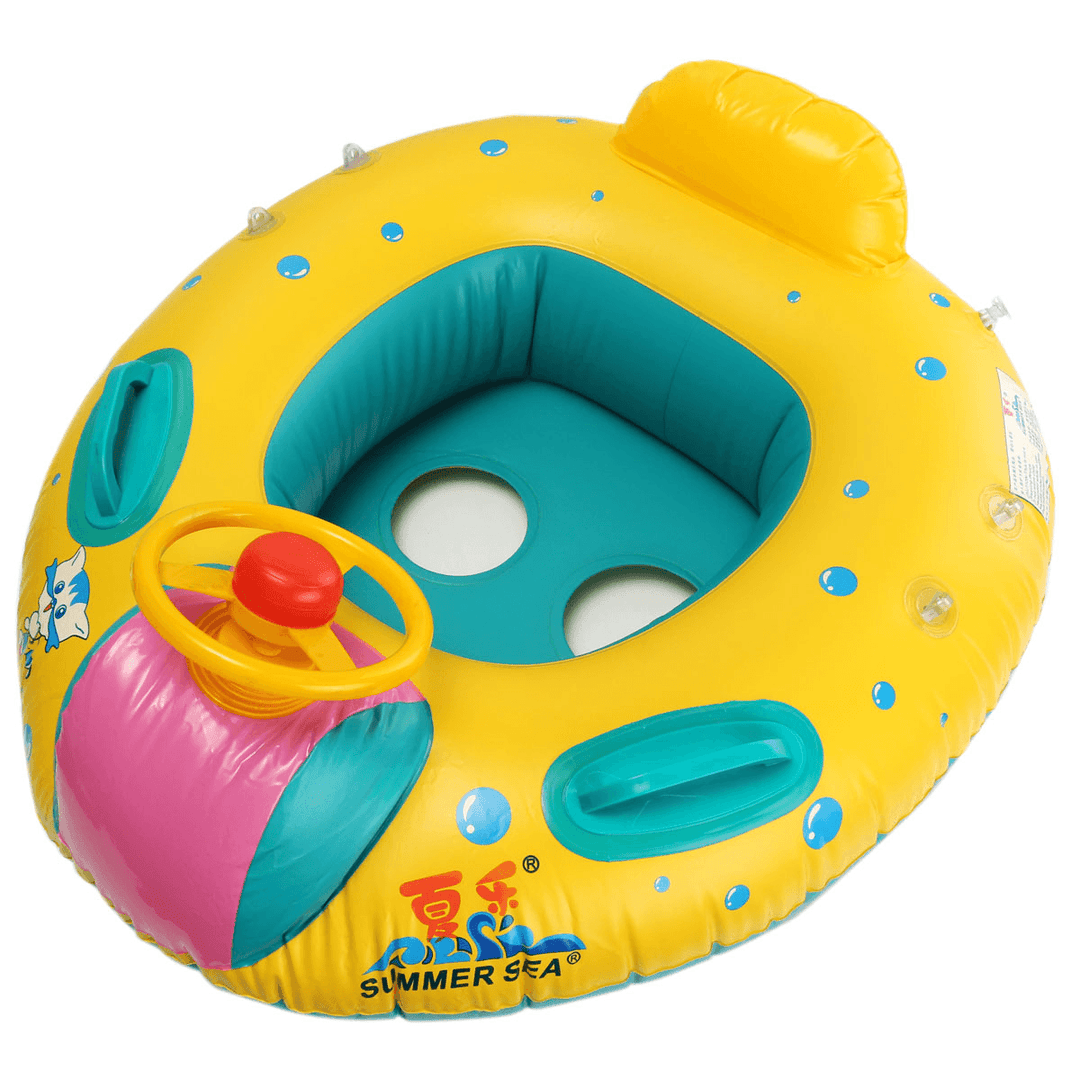 Baby Inflatable Swimming Float Ring PVC Lying Water Seat Boat Sunshade Pool Mattress with Canopy Kid Gift - MRSLM