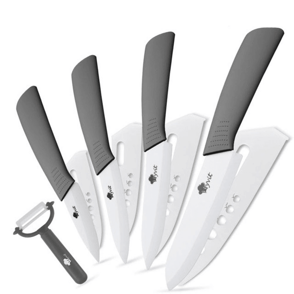 MYVIT 5PCS Ceramic K Nives Set Kitchen K Nives 3 4 5 6 Inch Chef K Nife Cook Set Peeler White Zirconia Blade Multi-Color Handle - MRSLM