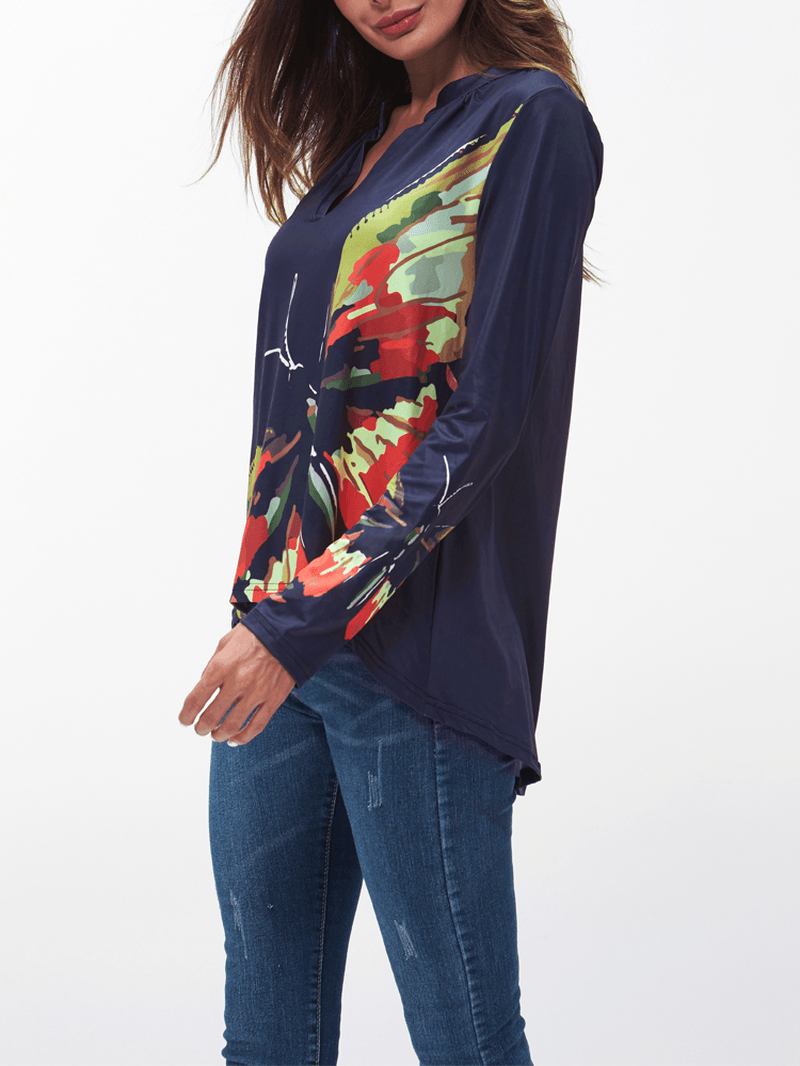 Floral Print Irregular Chiffon Blouse - MRSLM