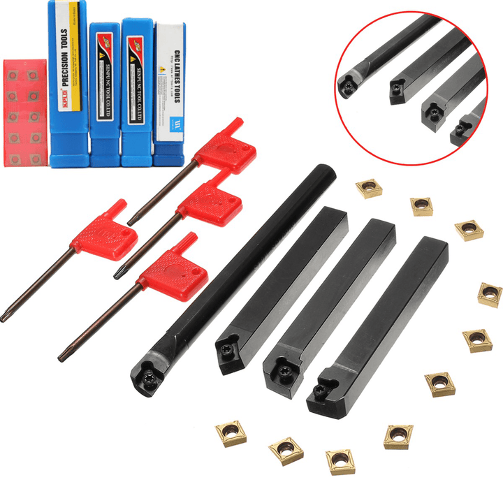 4Pcs SCLCR/L SCMCN 12Mm Lathe Boring Bar Turning Tool Holder with 10Pcs CCMT09T304 Carbide Inserts - MRSLM