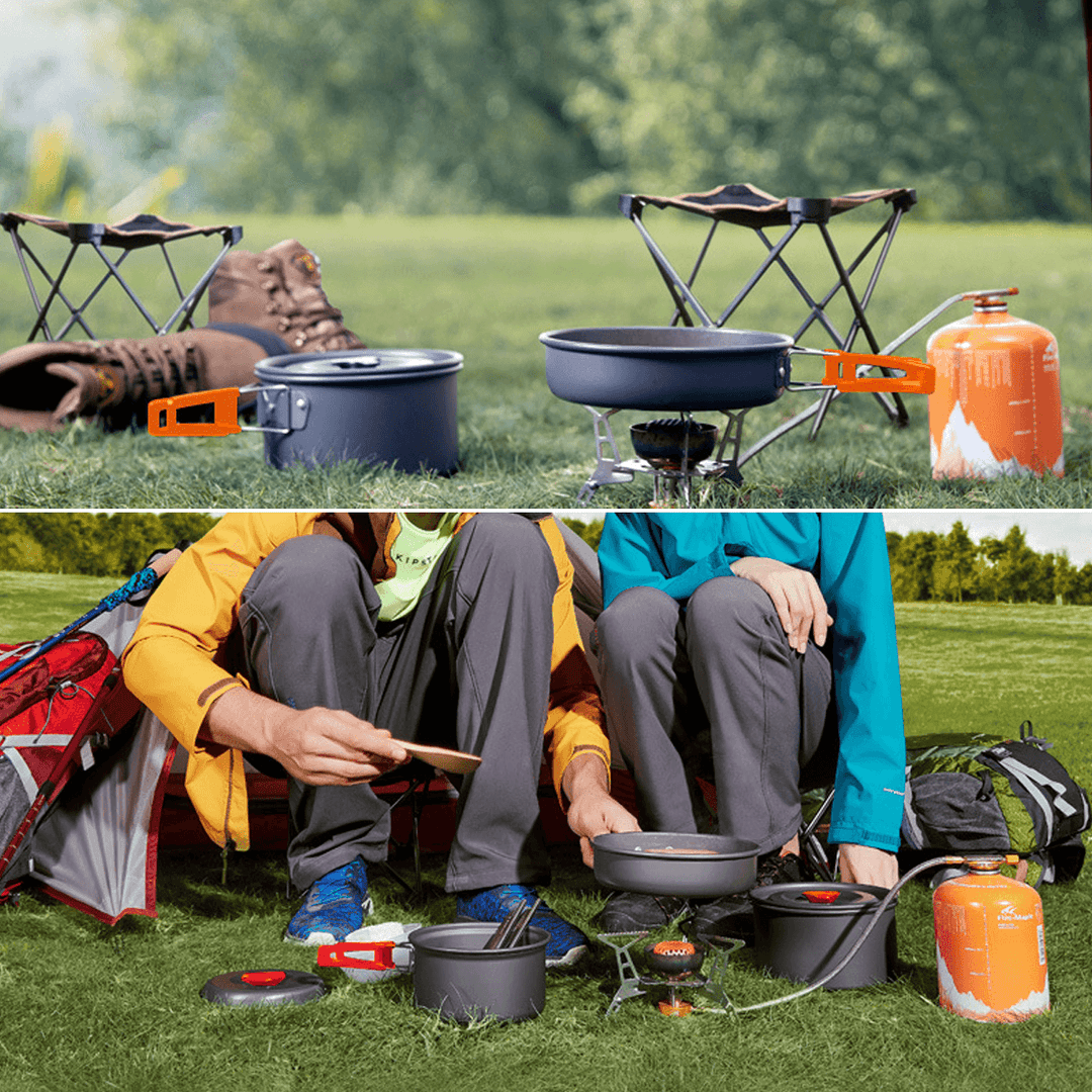 Outdoor Camping Hiking Cookware Tableware Picnic Cooking Pan Fry Pan Kettle Teapot Foldable Fork Spoon Kit Camping Picnic Tools - MRSLM