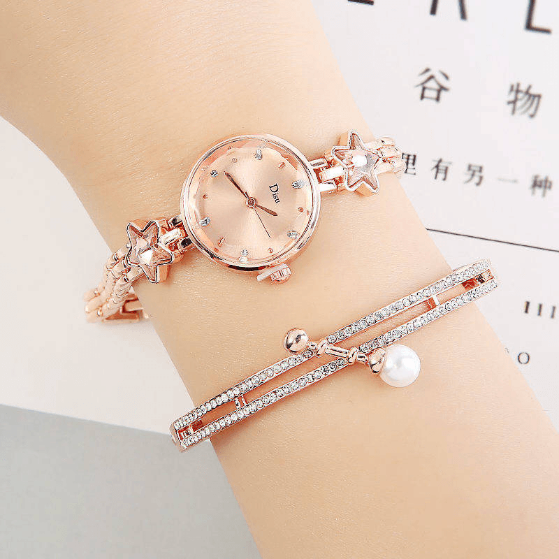 Fashion Luxury Elegant Crystal Lucky Star Pattern Ladies Bracelet Wristwatches Quartz Watch - MRSLM