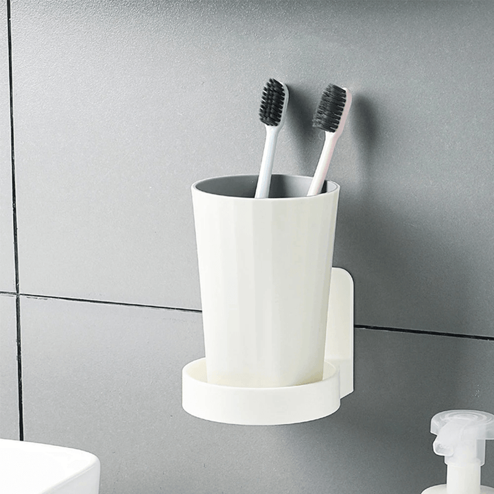 Bathroom Kitchen Cup Holder Sturdy Wall-Mounted No Drilling Electric Toothbrush Holder Self-Adhesive Bottle Solid Base Cup Rack - MRSLM