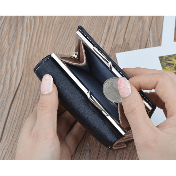 Women PU Leather Floral Clutch Short Solid Buckle Ladies Wallet Mini Portable Credit Card Purse - MRSLM