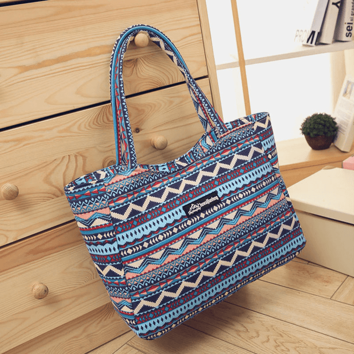 Women Large Capacity Waterproof Flower Stripe Handbag Tote - MRSLM