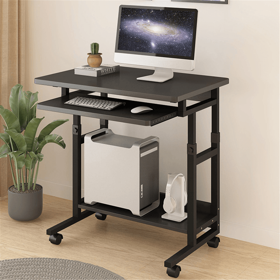 2 Layers Mobile Laptop Desk Cart Rolling Notebook Computer Stand Height Adjustable Bedside Table with Keyboard Tray Wheel - MRSLM