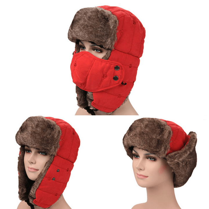 Mens Velvet Winter Russian Hats Outdoor Skiing Windproof with Masks Lei Feng Caps - MRSLM