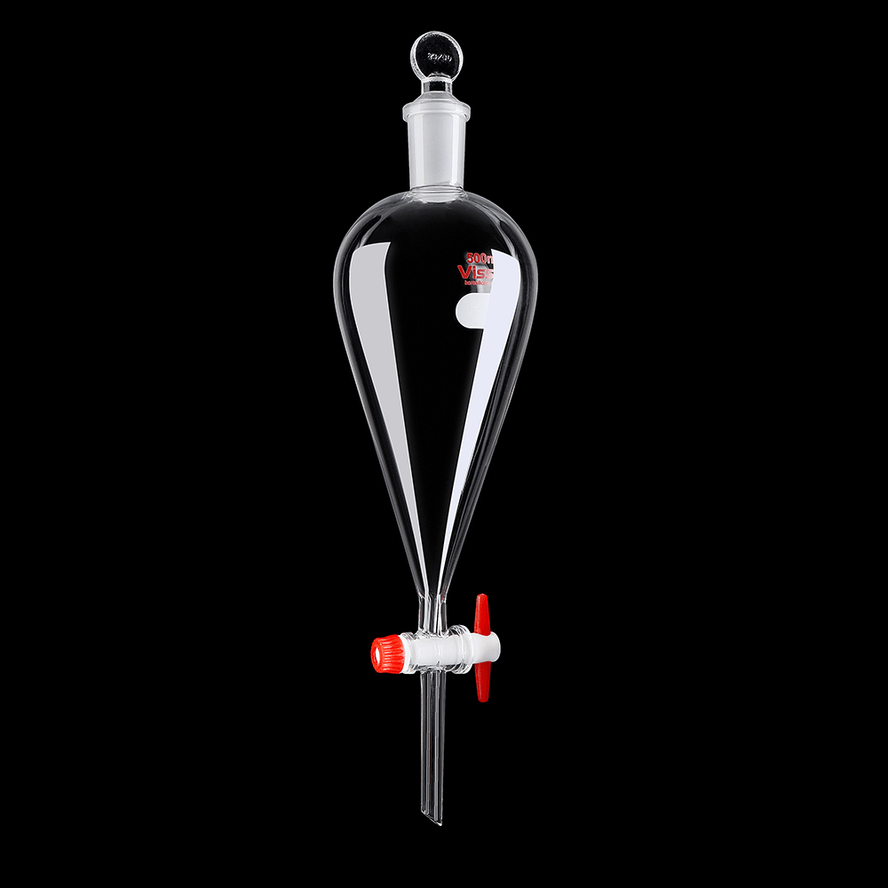 500Ml 24/40 Pyriform Borosilicate Glass Separatory Funnel Pear Shape PTFE Stopcock Laboratory - MRSLM